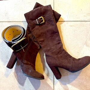 Brown suede boot/belt set